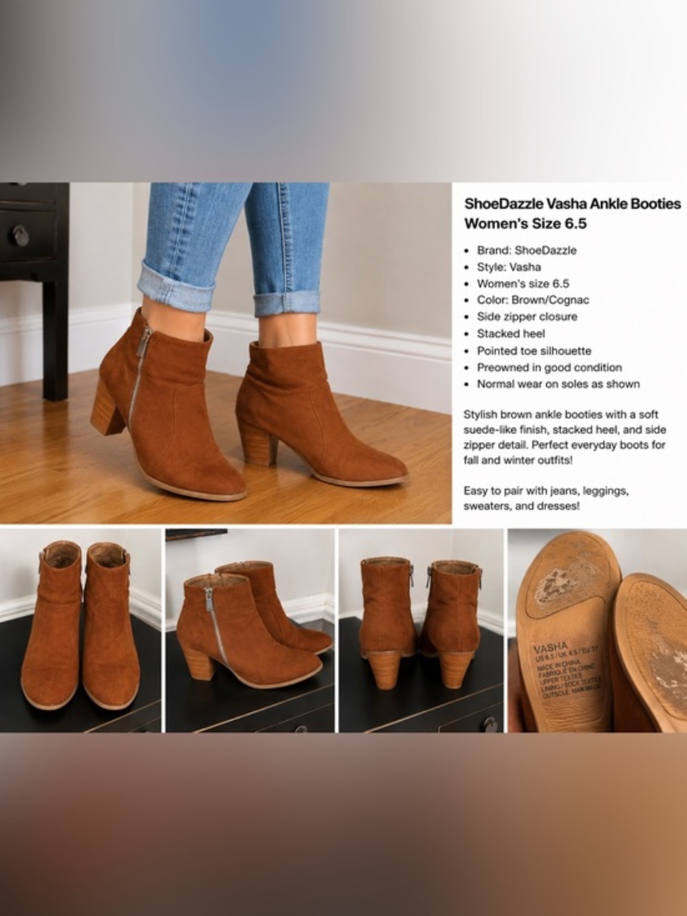 Shoe Dazzle Tan Suede Ankle Booties with Side Zipper